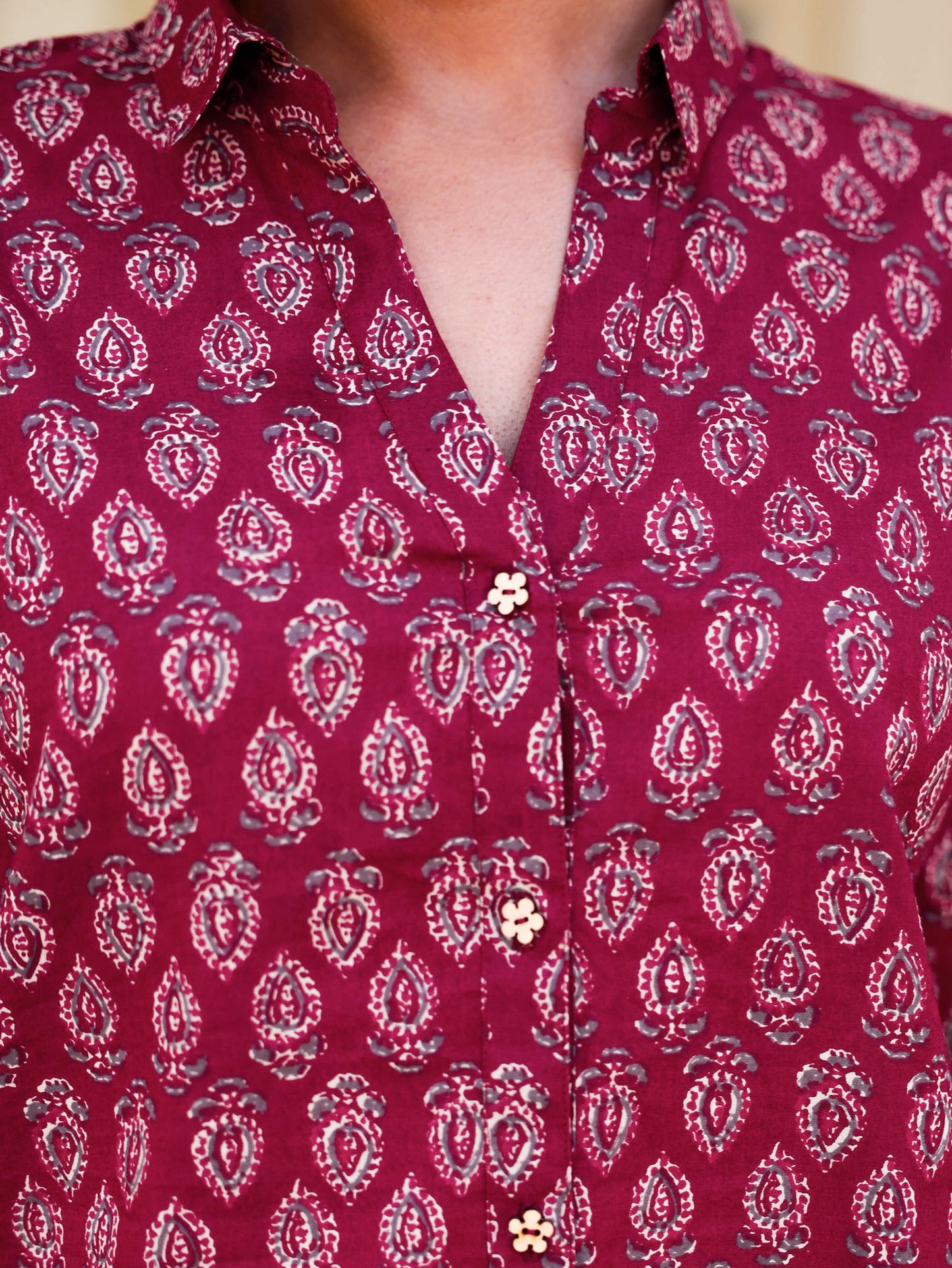 Soft Cotton Butti Straight Maroon Tunic