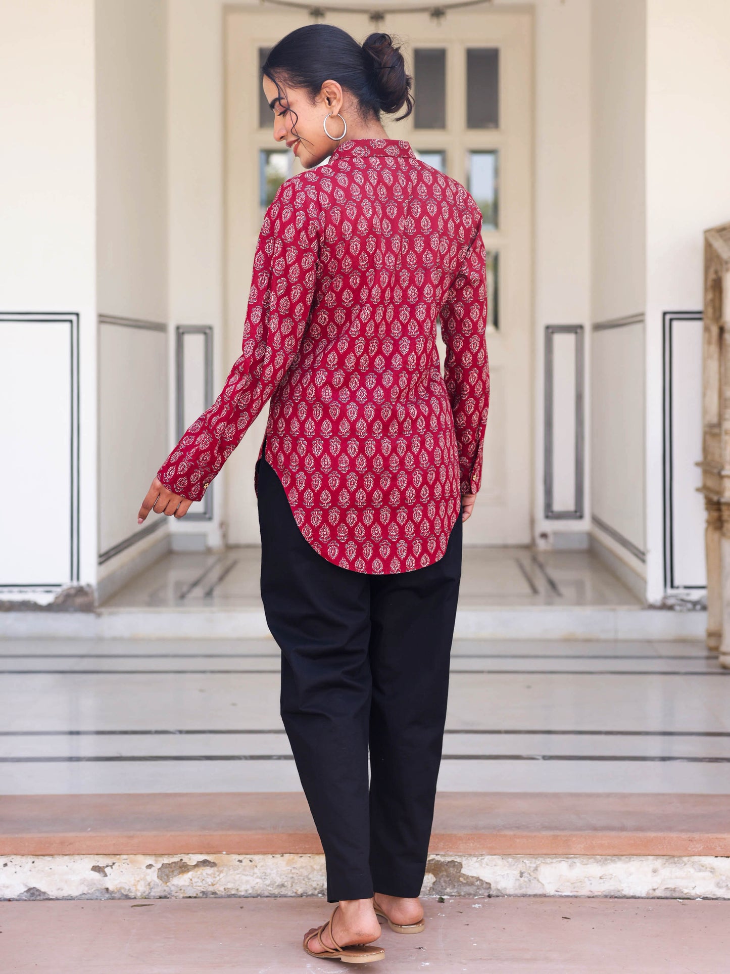 Soft Cotton Butti Straight Maroon Tunic