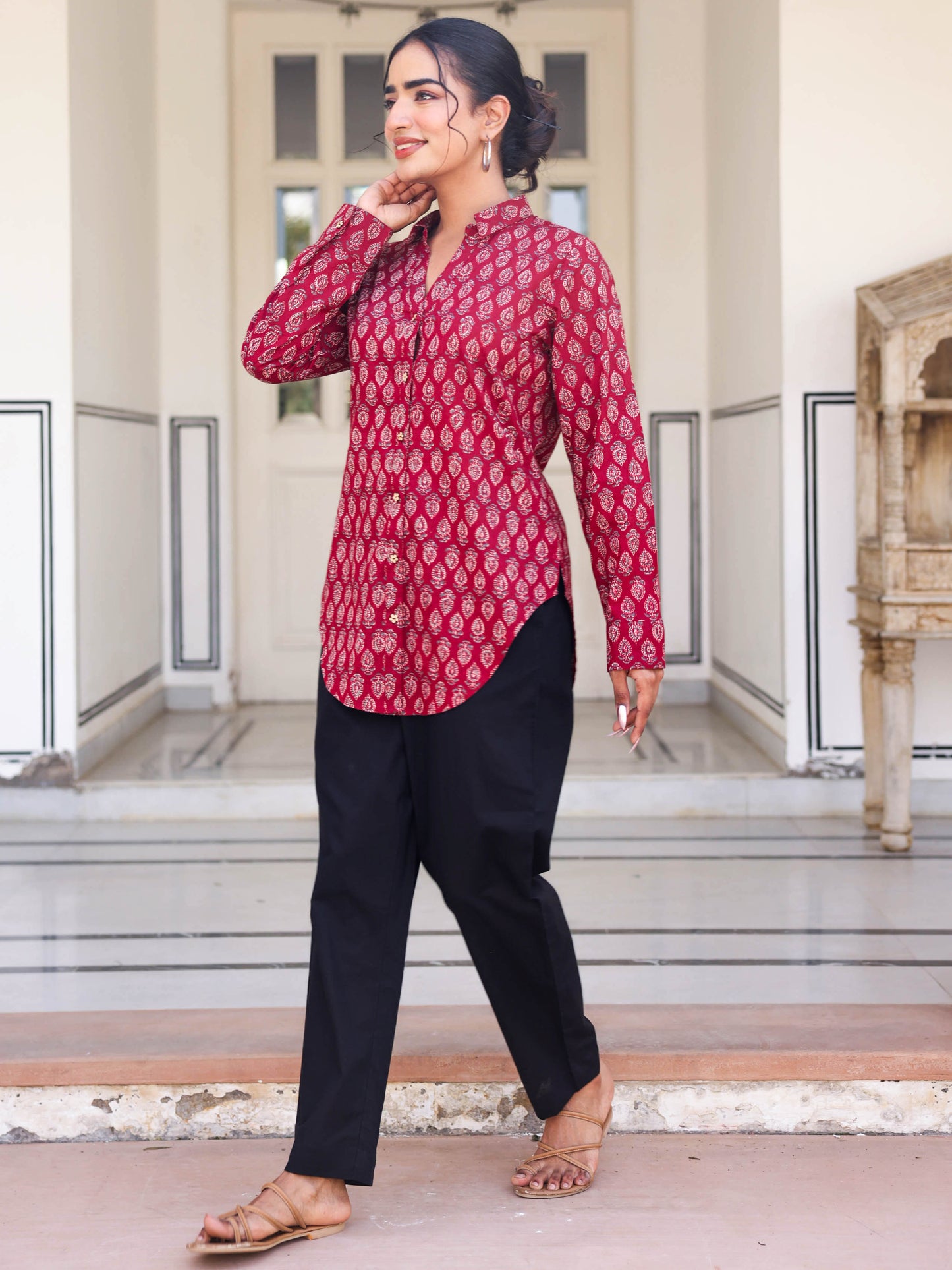 Soft Cotton Butti Straight Maroon Tunic