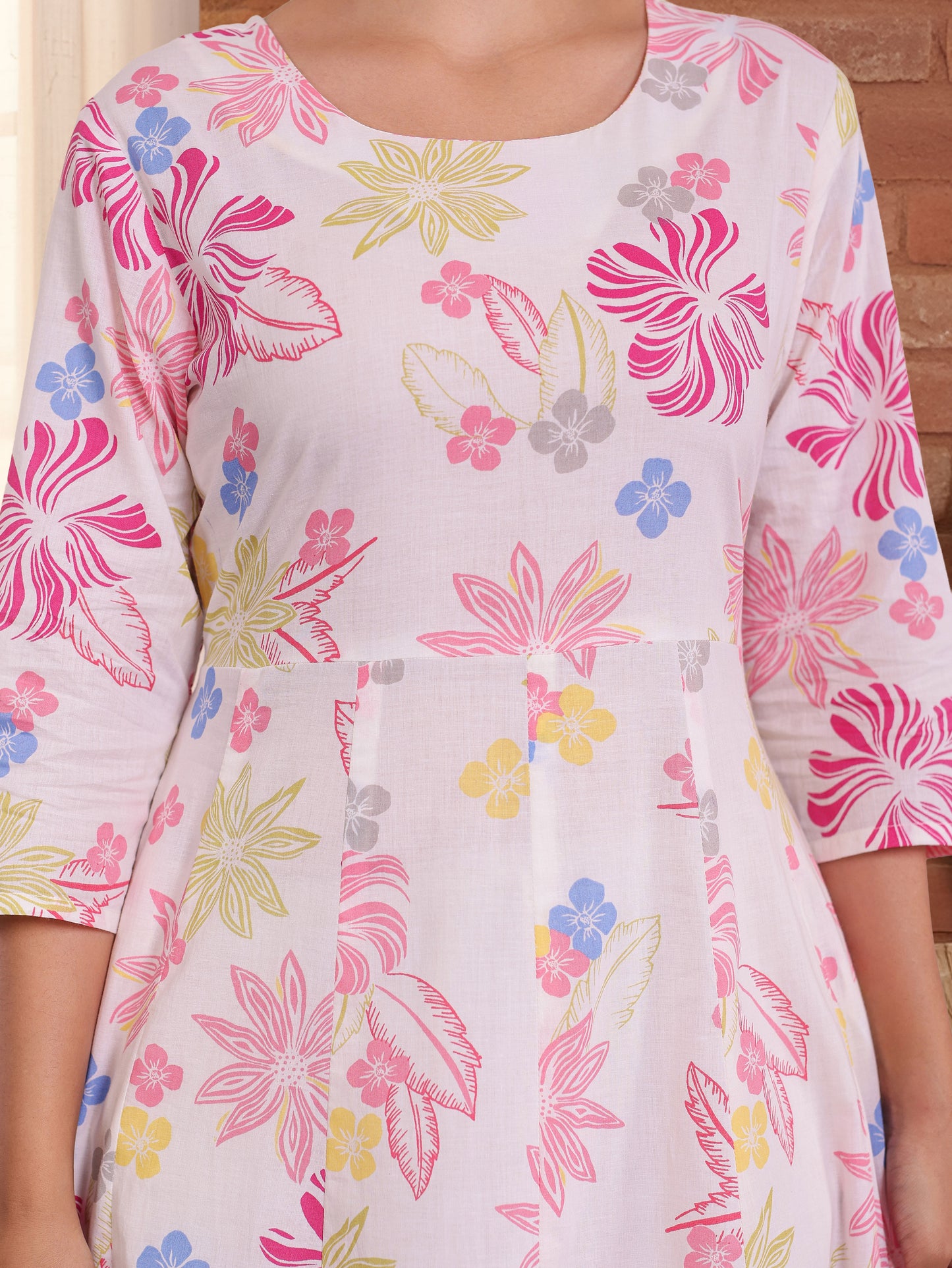 Soft Cotton Floral Anarkali Off White Kurta