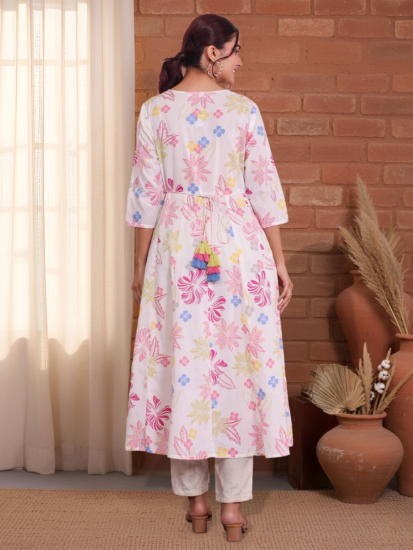 Soft Cotton Floral Anarkali Off White Kurta