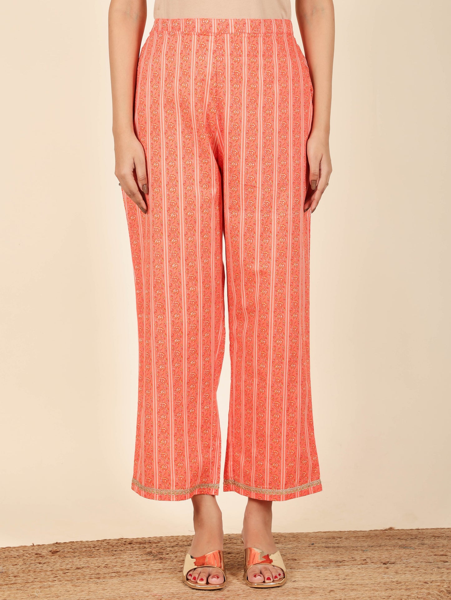 Soft Cotton Floral Straight Orange Kurta