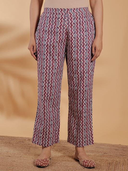 Soft Cotton Chevron Multicolor Straight Trousers