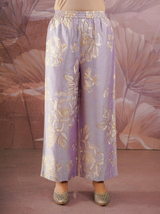Chanderi Gold foil Lavender Palazzo
