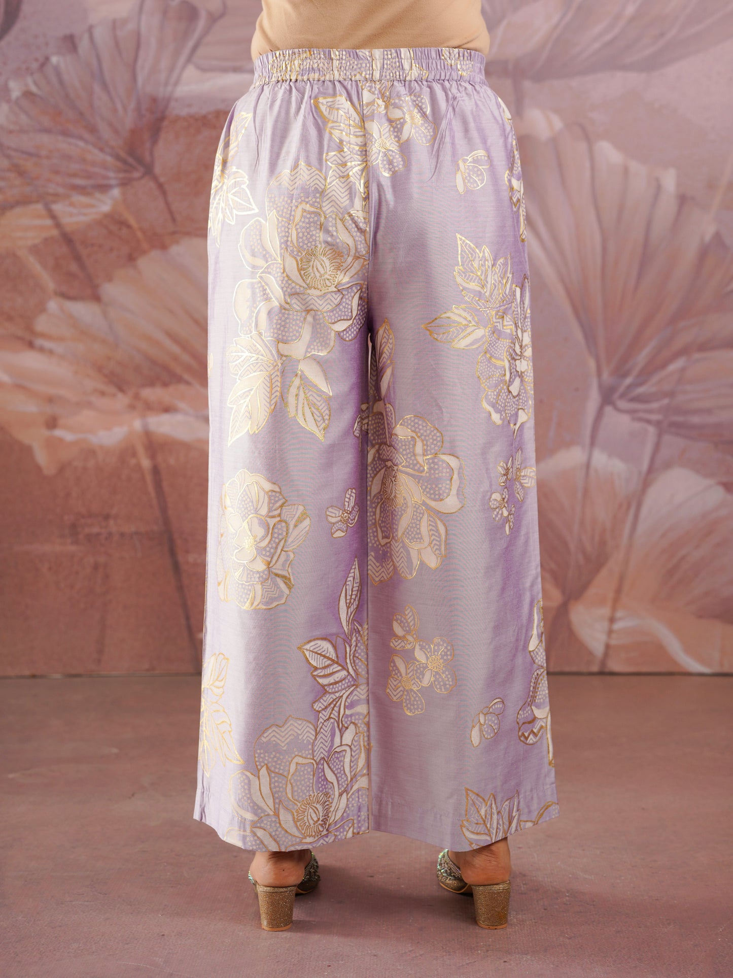 Chanderi Gold foil Lavender Palazzo