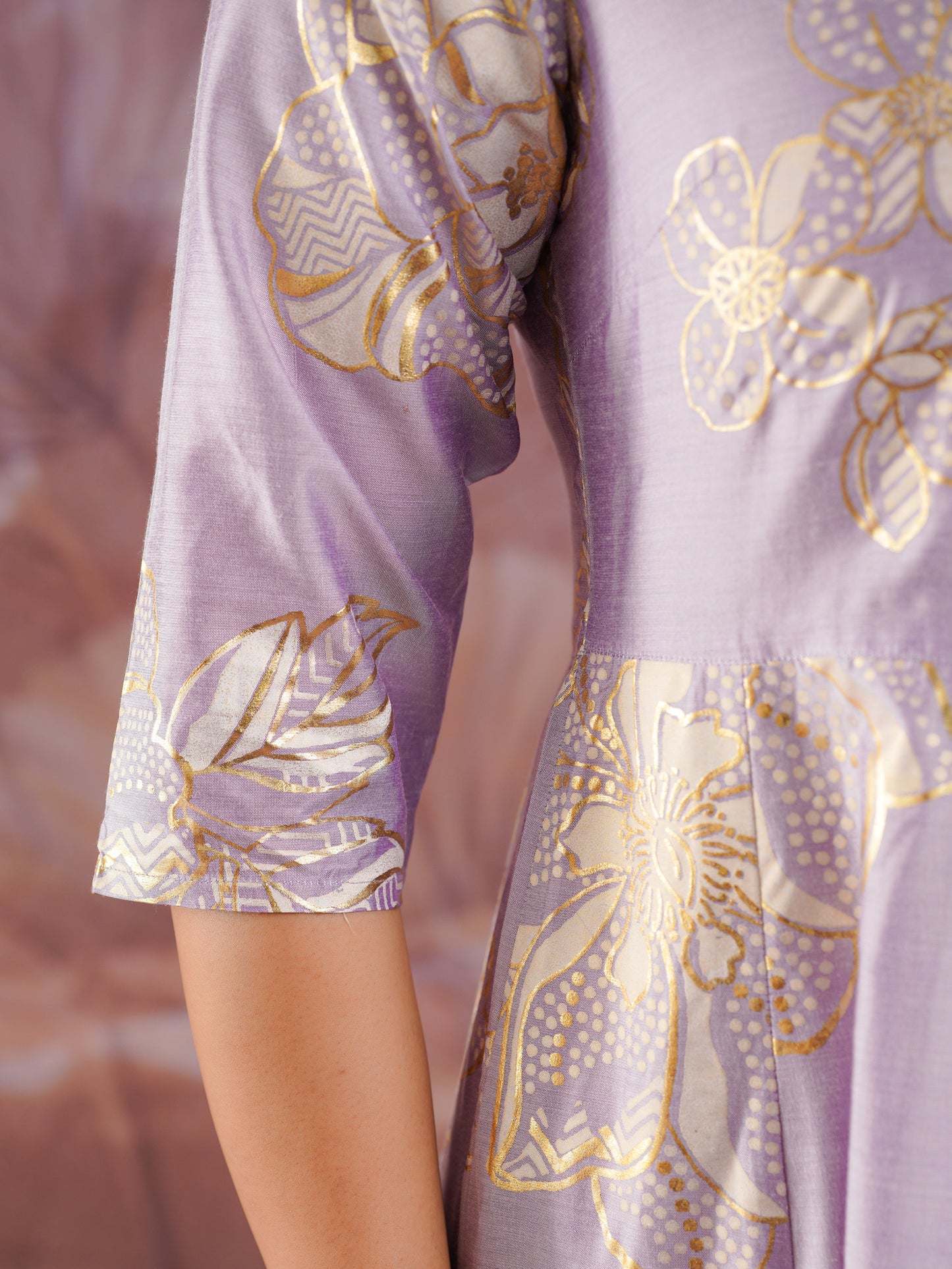 Chanderi Gold foil Anarkali Lavender Kurta