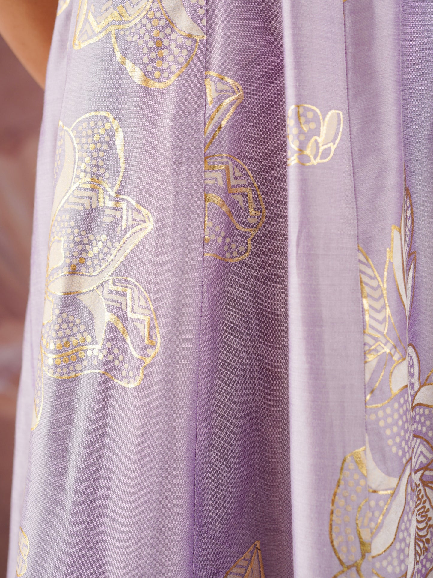Chanderi Gold foil Anarkali Lavender Kurta