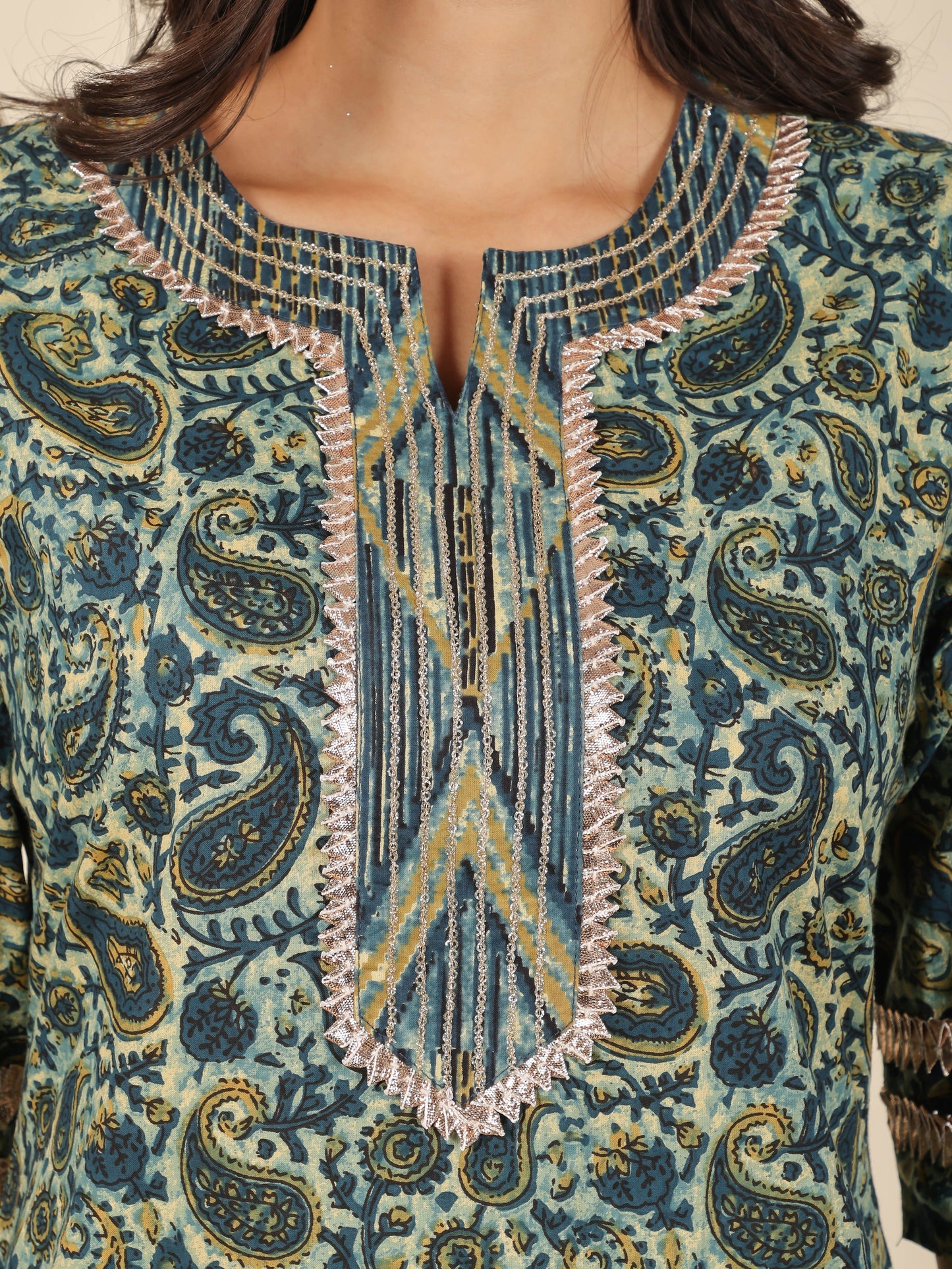 Soft Cotton Paisley Straight Blue Kurta