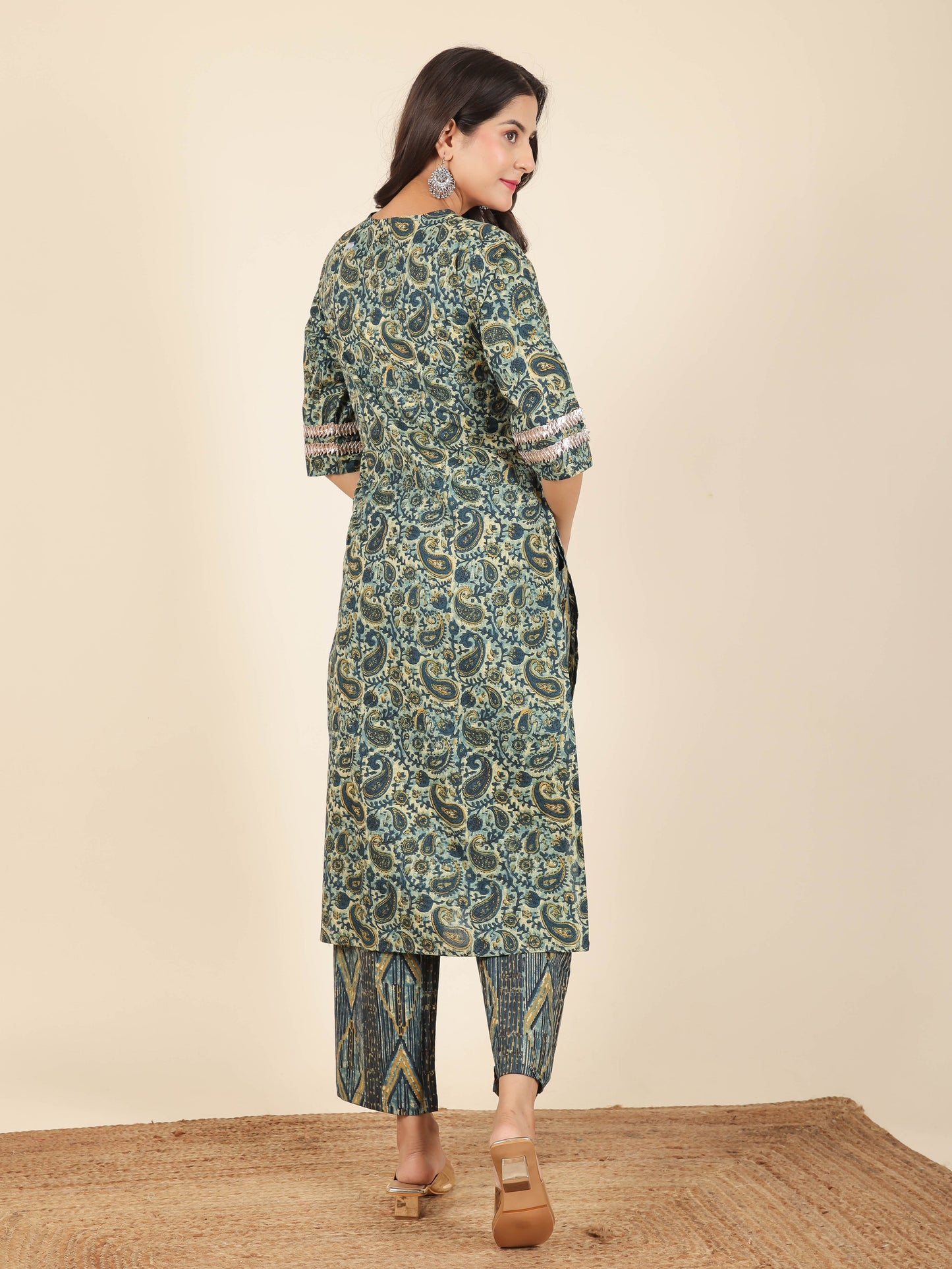 Soft Cotton Paisley Straight Blue Kurta