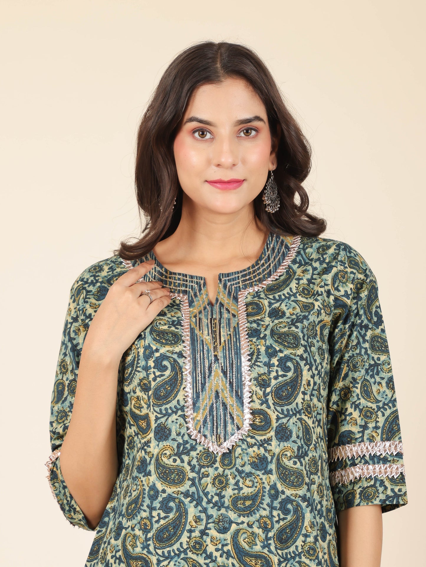 Soft Cotton Paisley Straight Blue Kurta