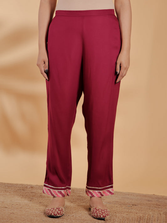Viscose Solid Maroon Tapered Trousers