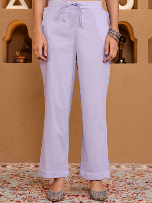 Soft Cotton Solid Lavender Straight Trousers