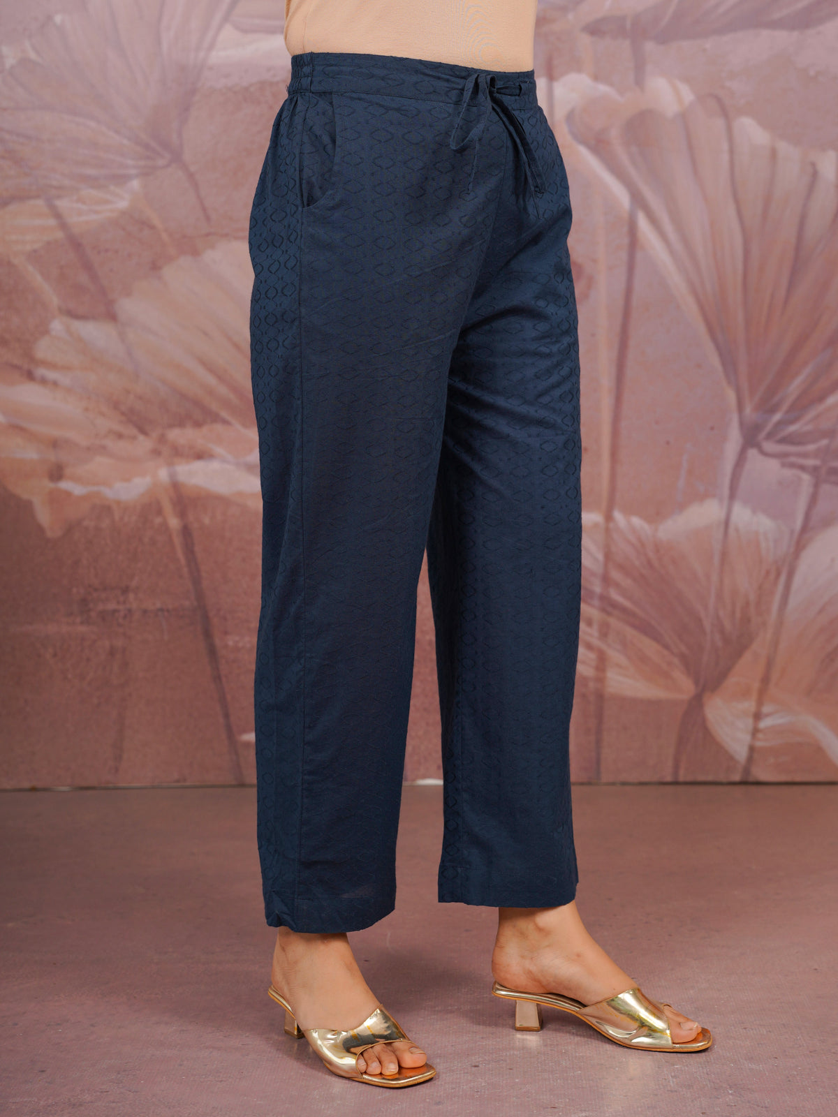 Embroidered Cotton Dobby Solid Straight Blue Kurta