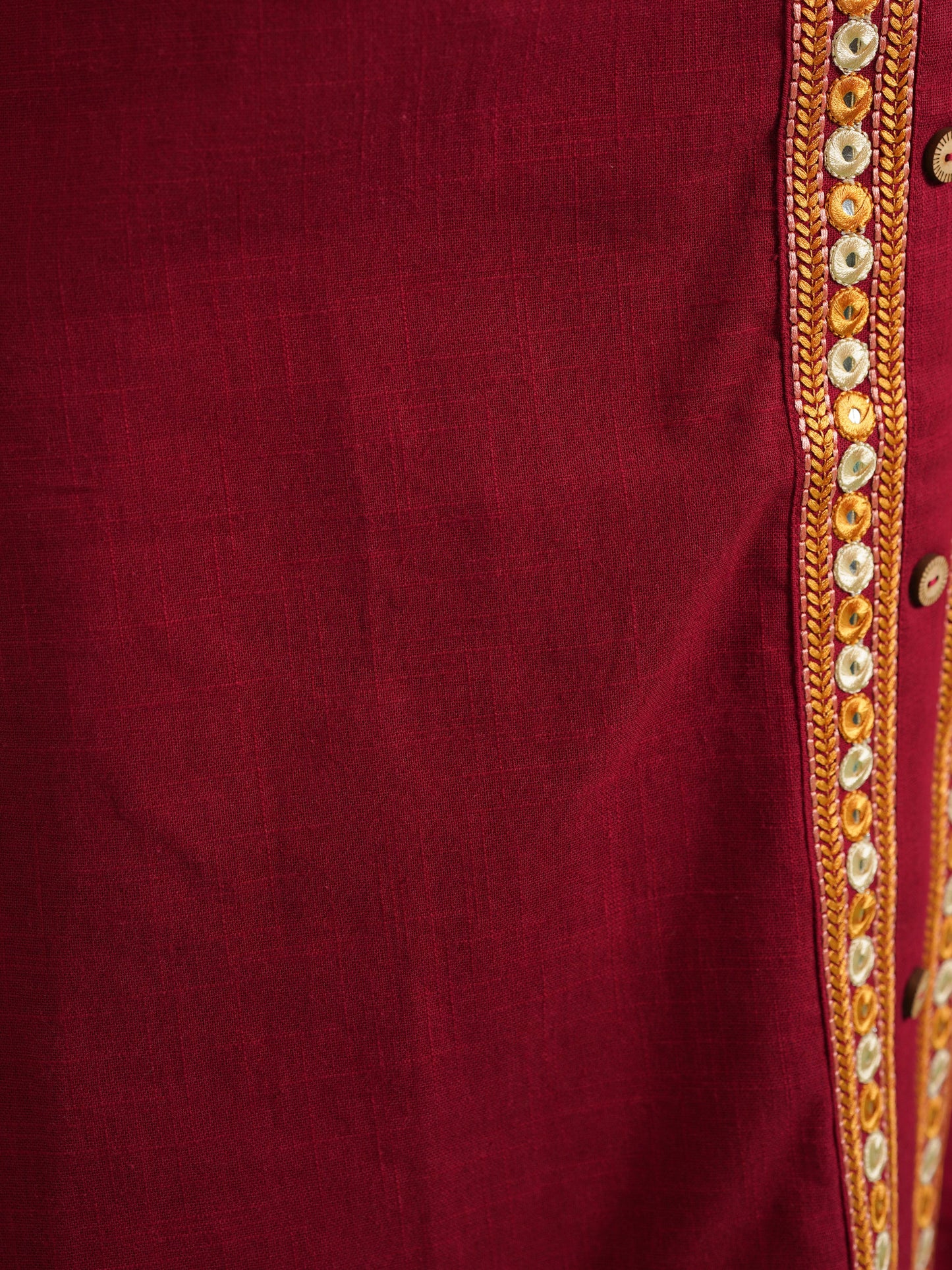 Embroidered Linen Cotton Solid High Low Maroon Kurta