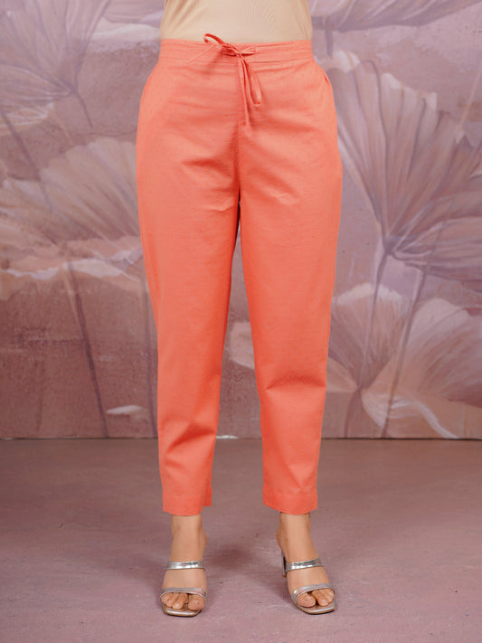 Cotton Dobby Solid Peach Tapered Trousers
