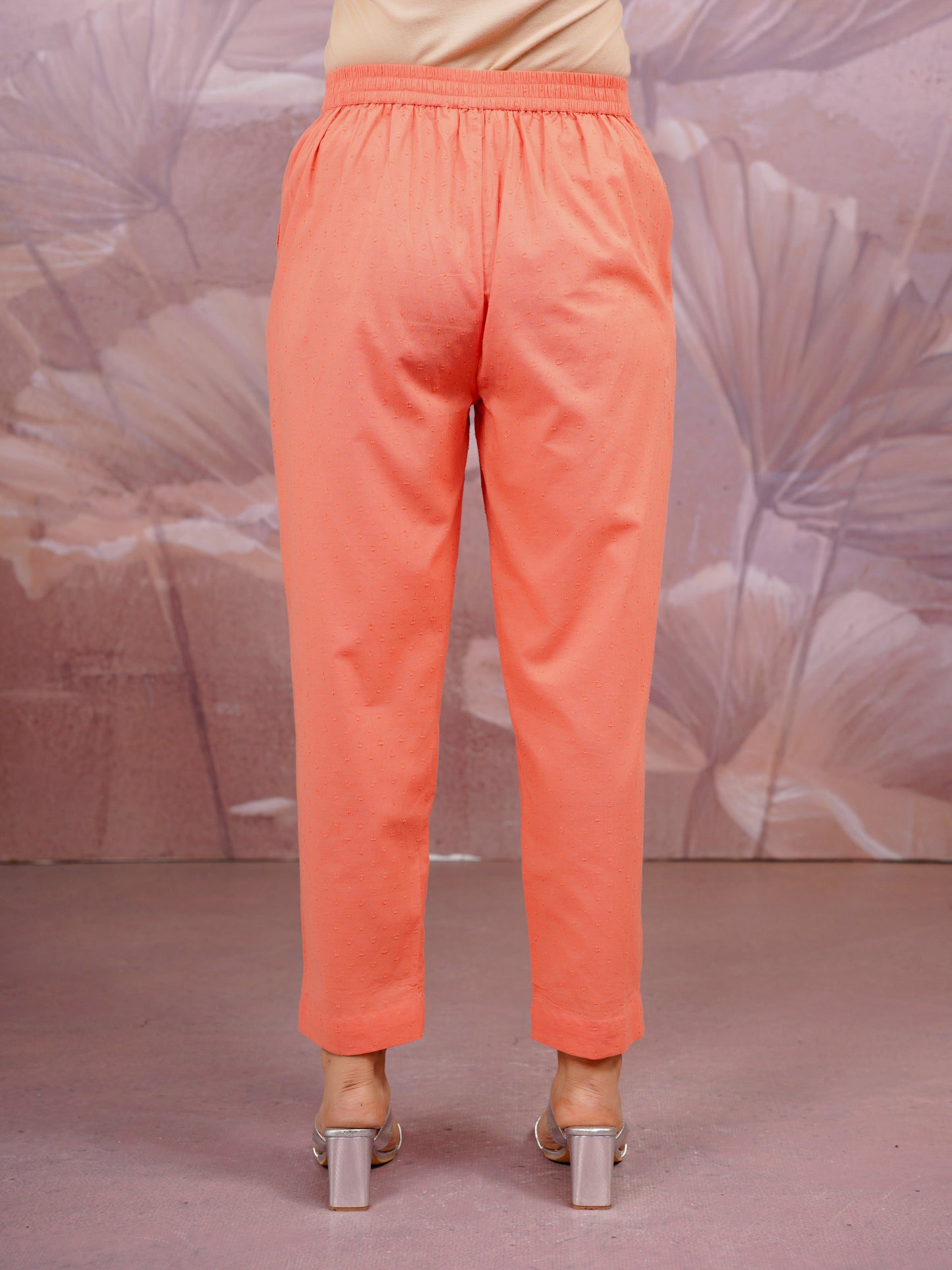 Cotton Dobby Solid Peach Tapered Trousers