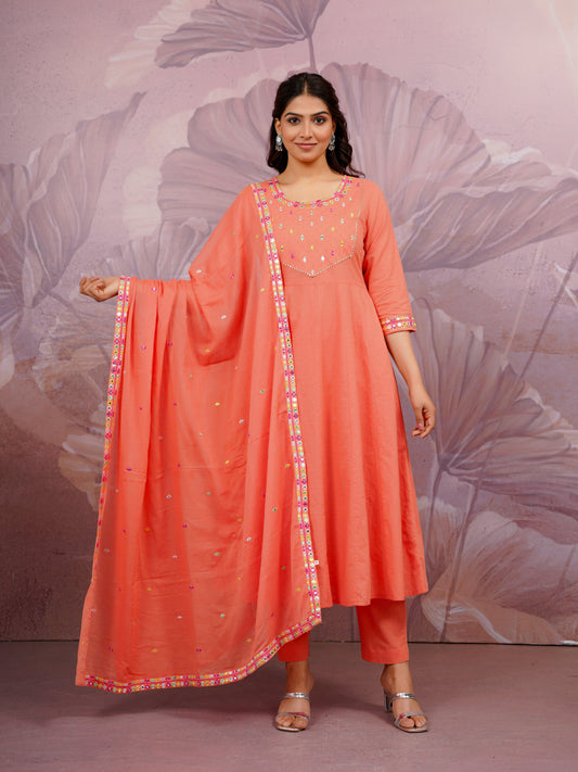 Embroidered Cotton Voile Solid Peach Dupatta