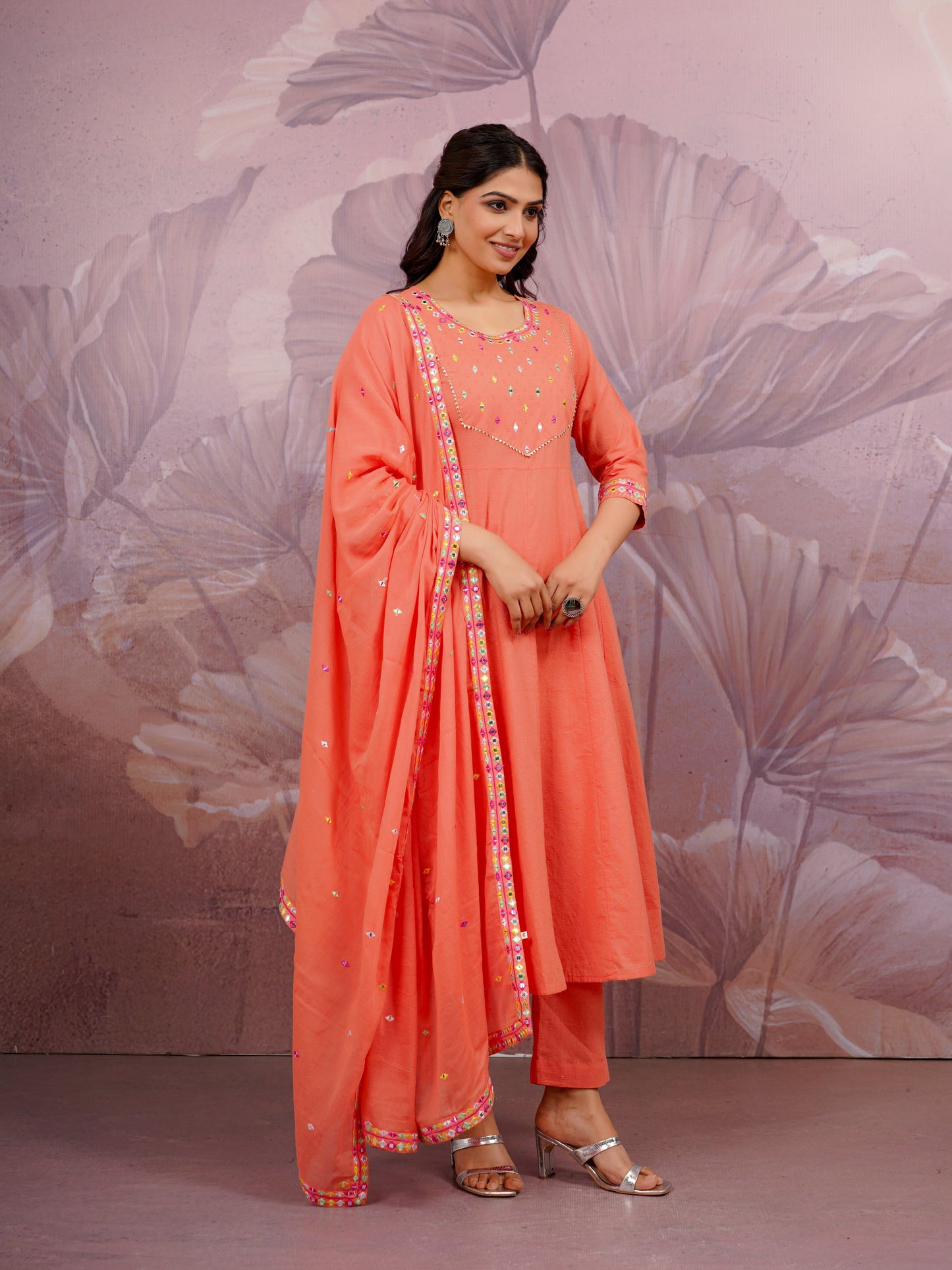 Embroidered Cotton Voile Solid Peach Dupatta