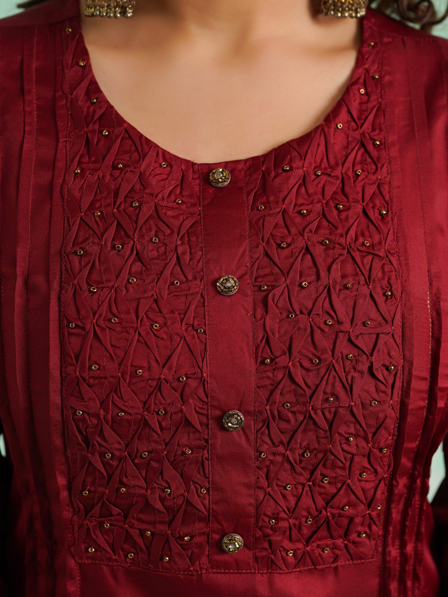 Crepe Solid Straight Maroon Kurta