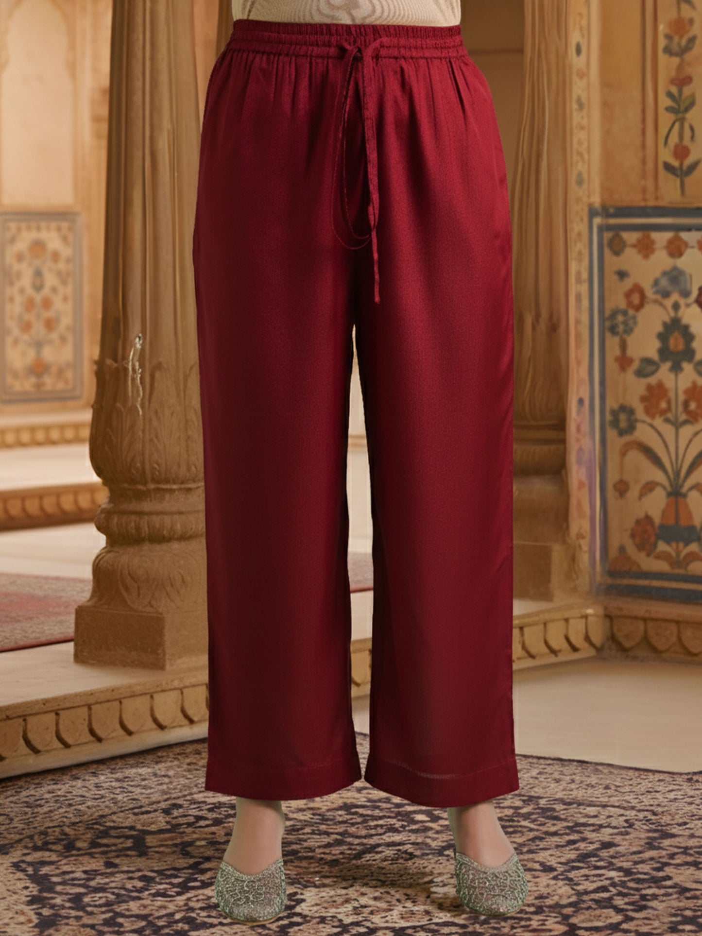 Crepe Solid Straight Maroon Kurta