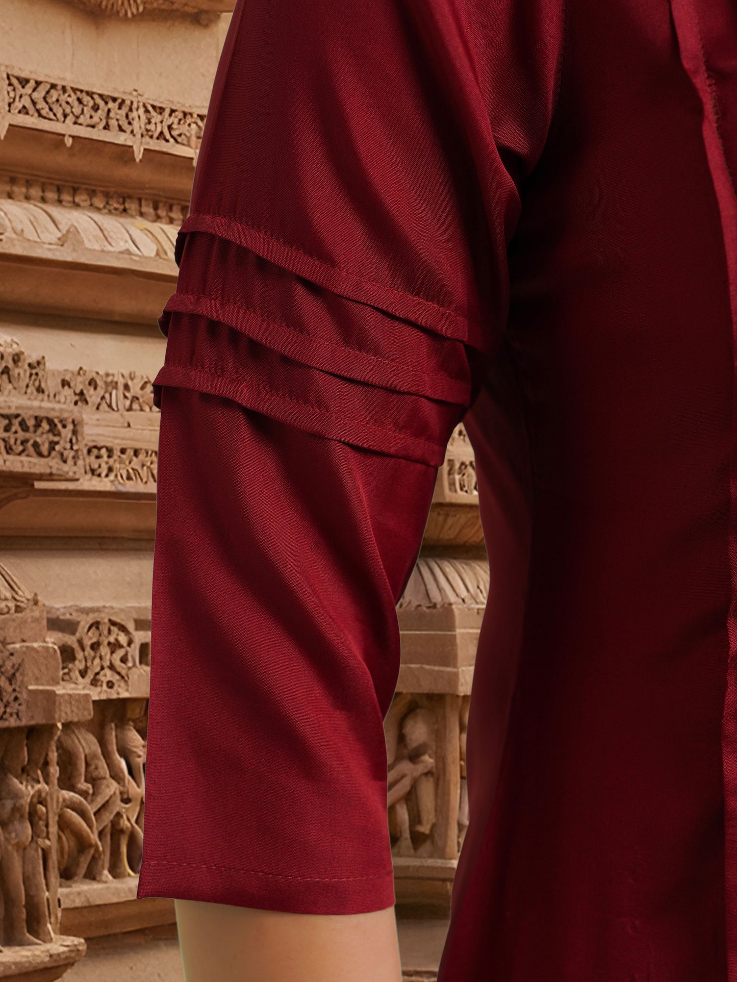 Crepe Solid Straight Maroon Kurta