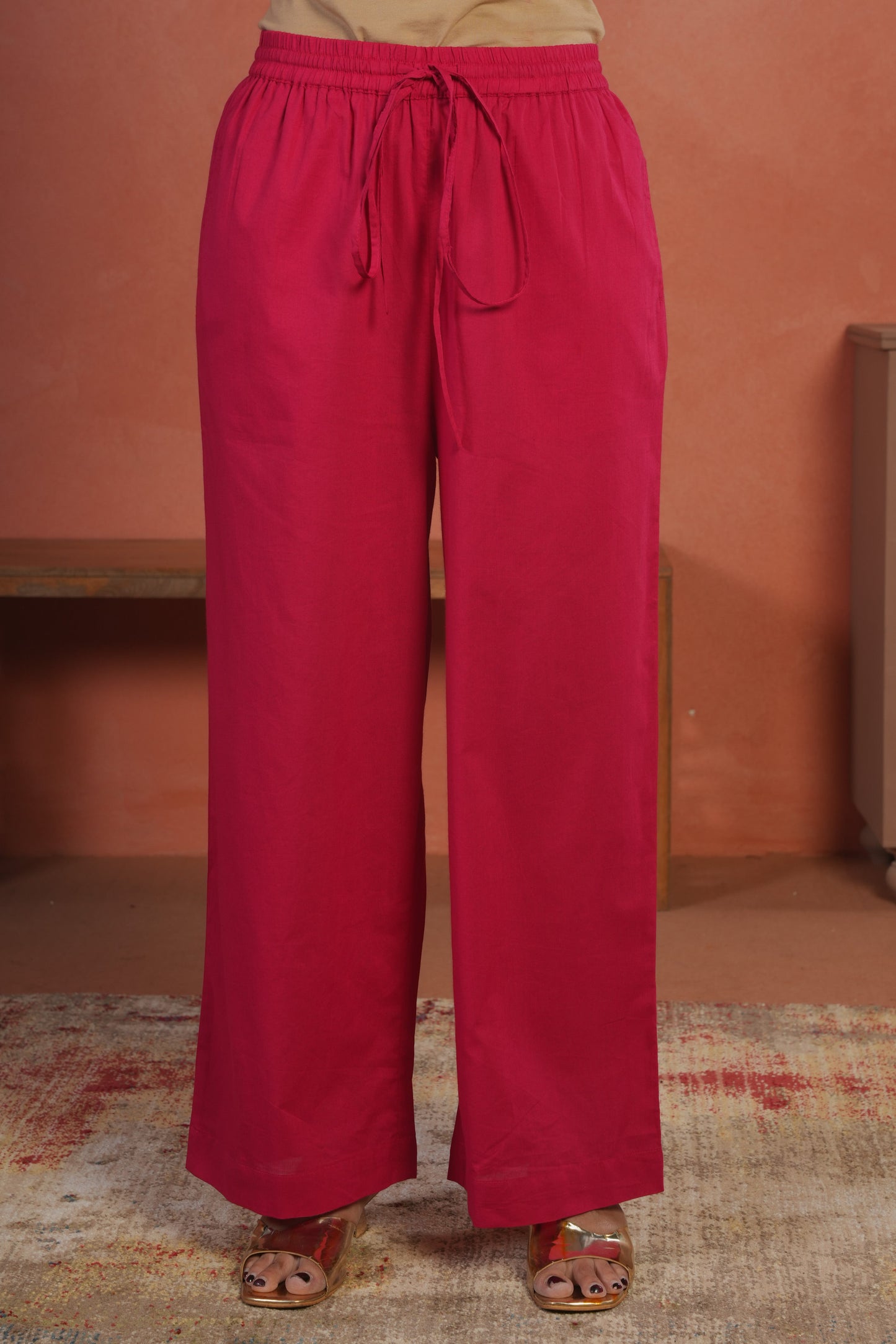 Soft Cotton Solid Pink Palazzo