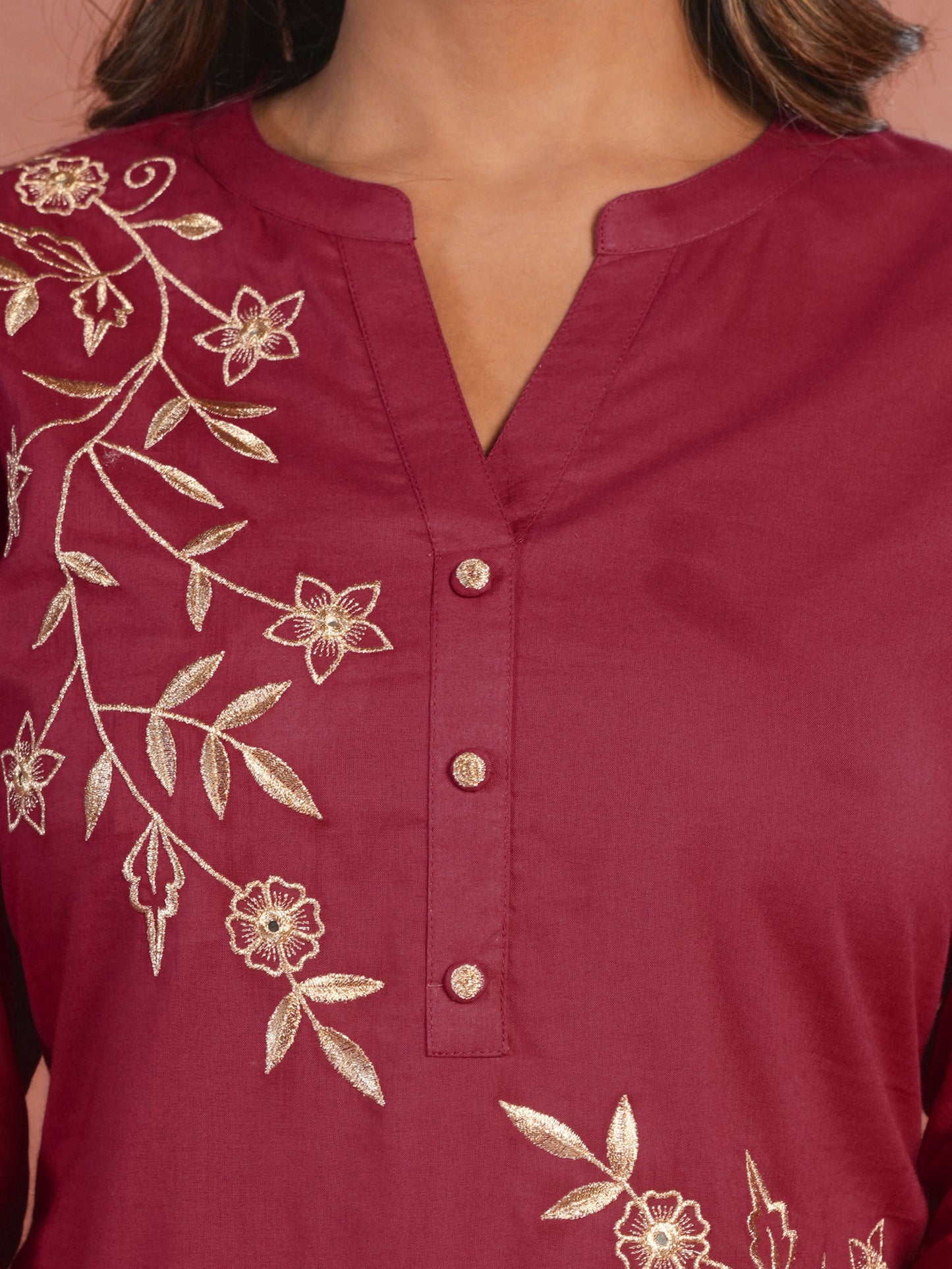 Embroidered Soft Cotton Solid Straight Pink Kurta