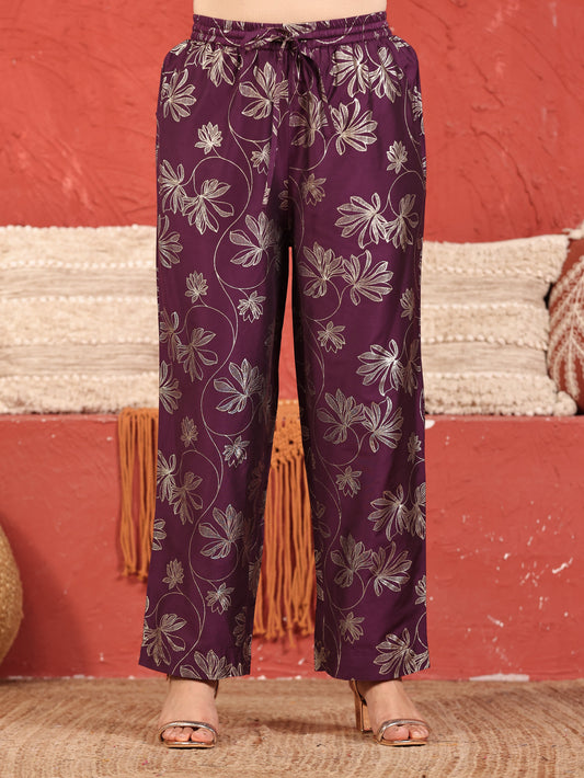 Chanderi Gold foil Purple Palazzo