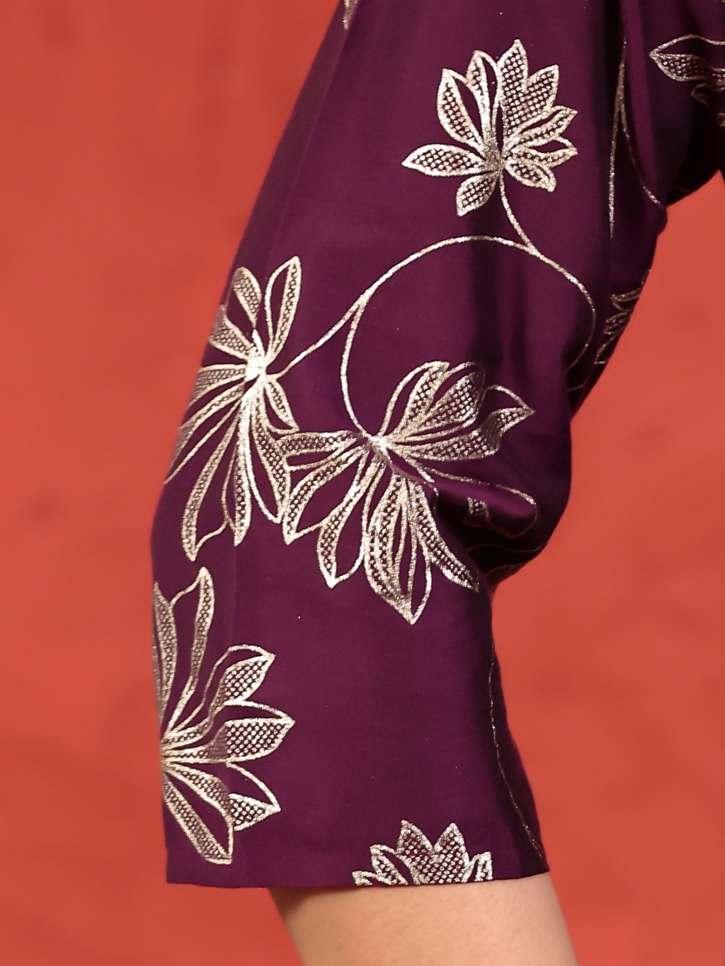 Chanderi Gold foil Flared Purple Kurta