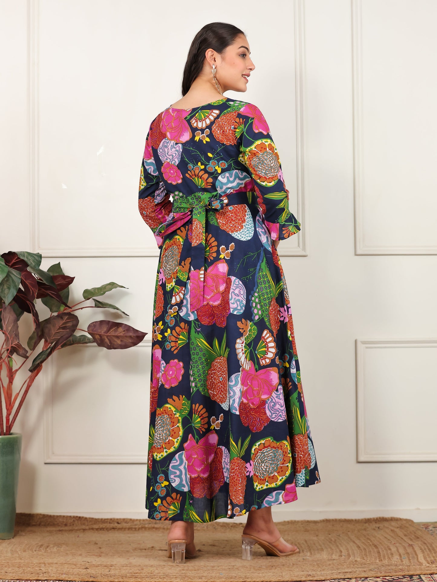 Soft Cotton Floral Anarkali Multicolor Dress