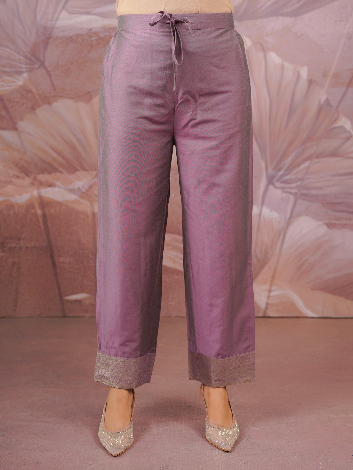 Chanderi Solid Lavender Tapered Trousers