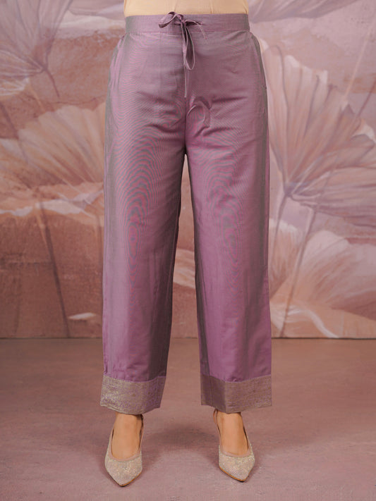 Chanderi Solid Lavender Tapered Trousers