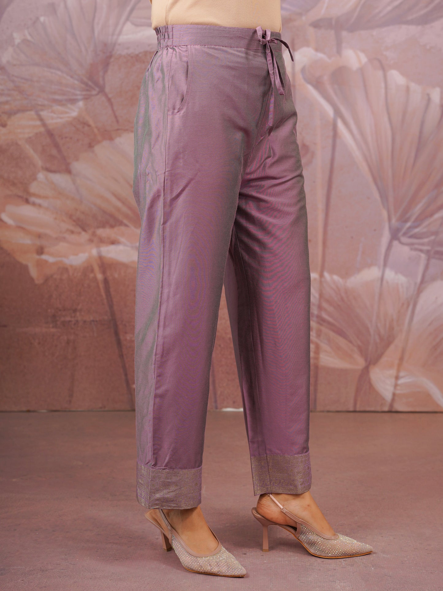 Chanderi Solid Lavender Tapered Trousers