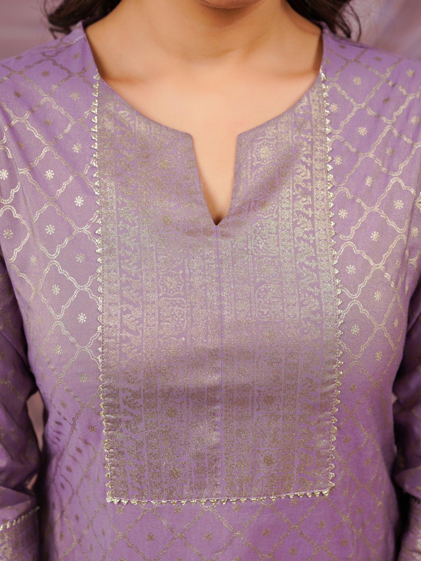 Chanderi Gold foil Straight Lavender Kurta