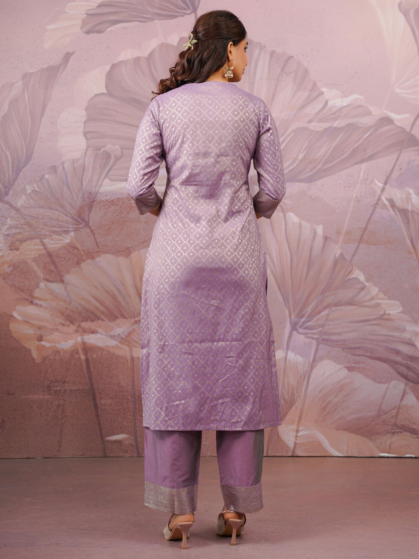 Chanderi Gold foil Straight Lavender Kurta