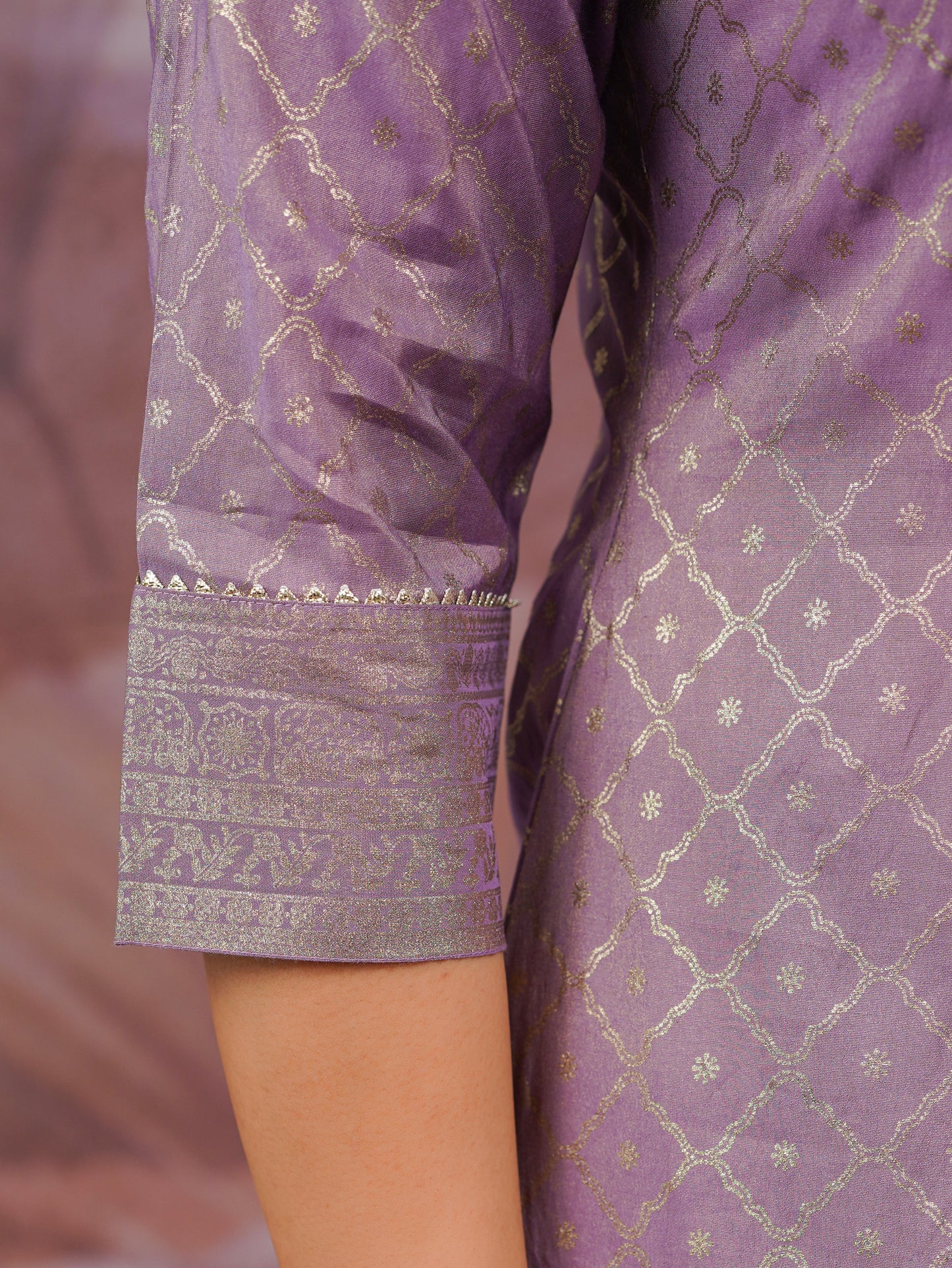 Chanderi Gold foil Straight Lavender Kurta