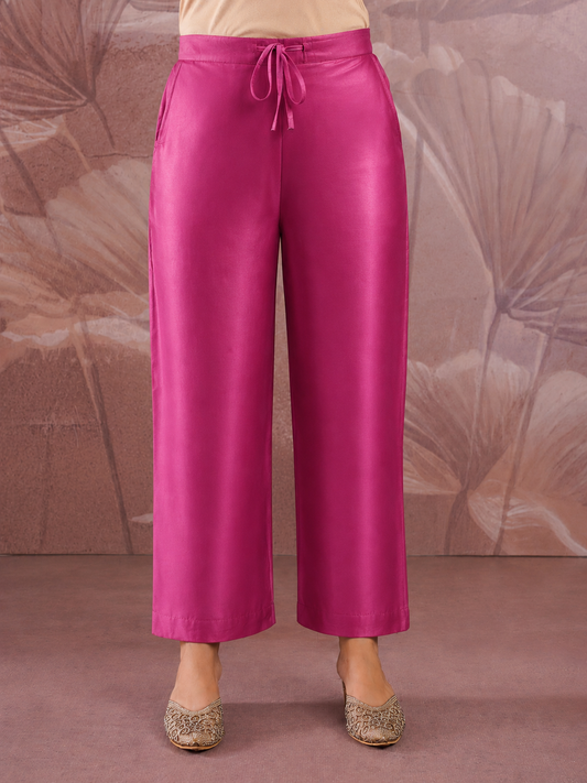 Chanderi Solid Pink Straight Trousers
