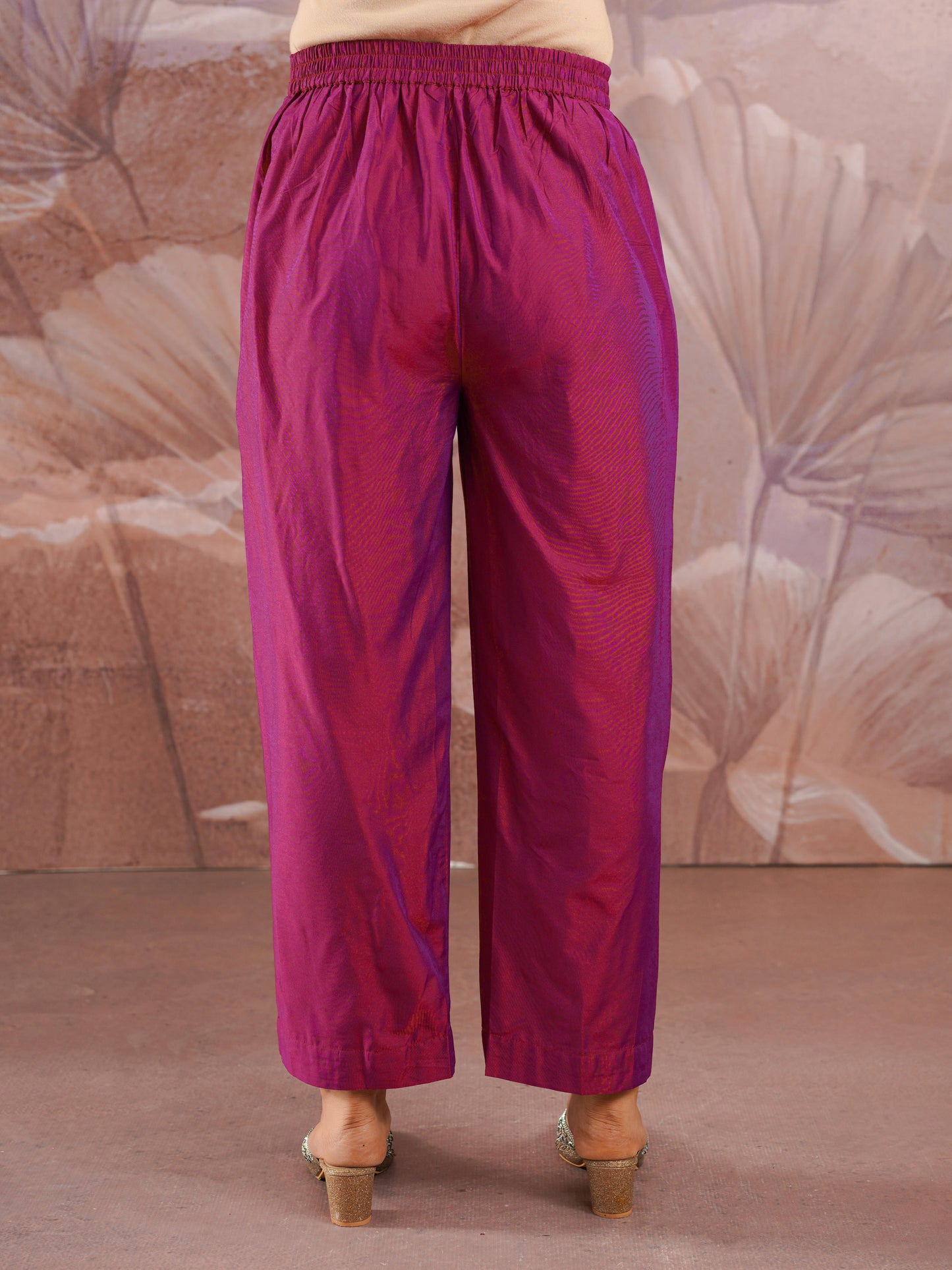 Chanderi Solid Pink Straight Trousers