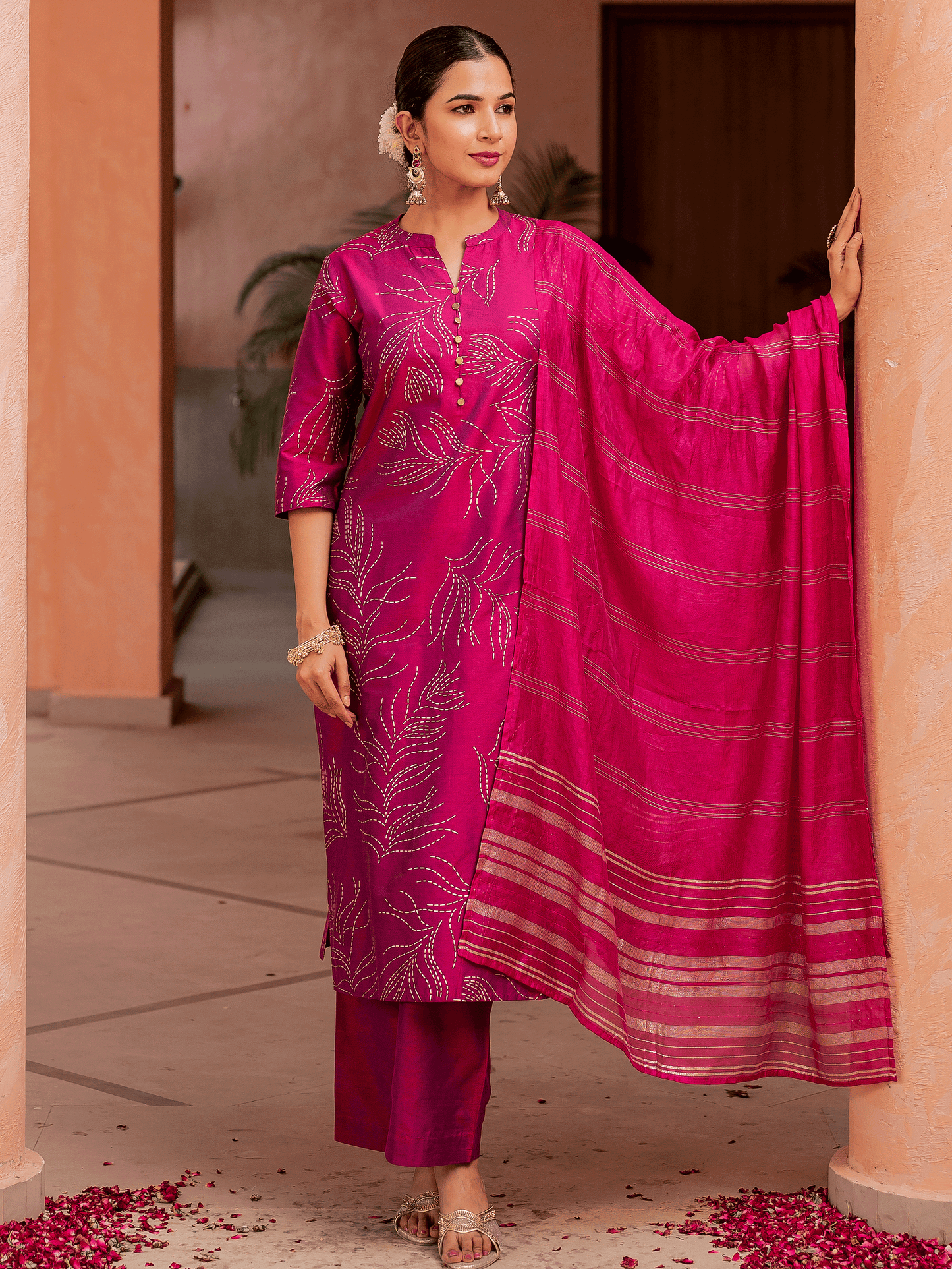 Georgette Solid Pink Dupatta