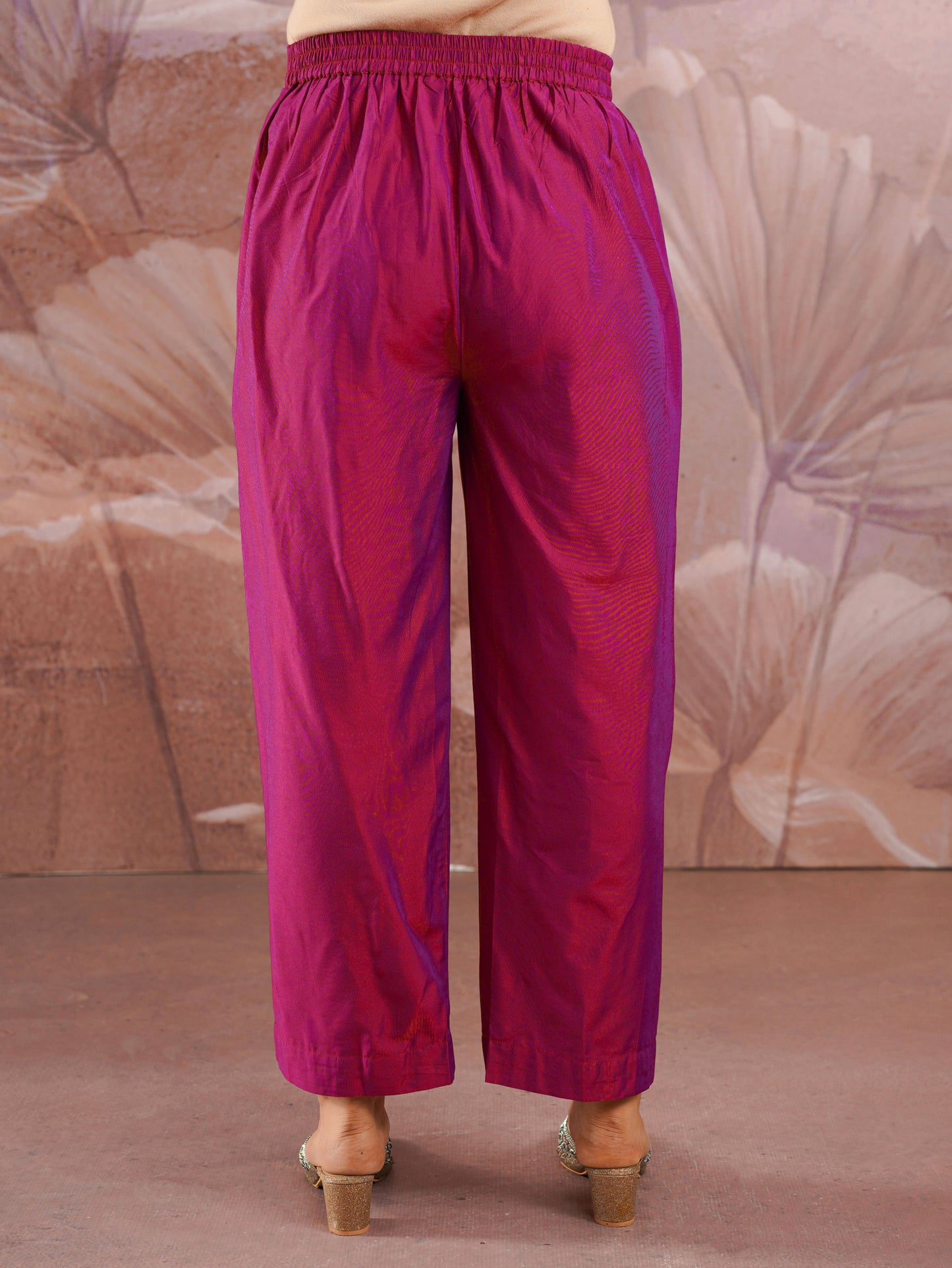 Chanderi Gold foil Straight Pink Kurta