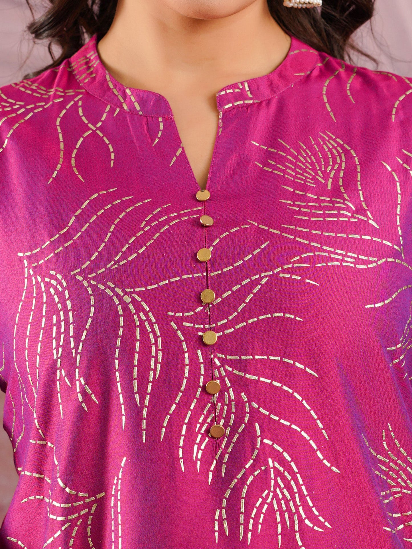 Chanderi Gold foil Straight Pink Kurta