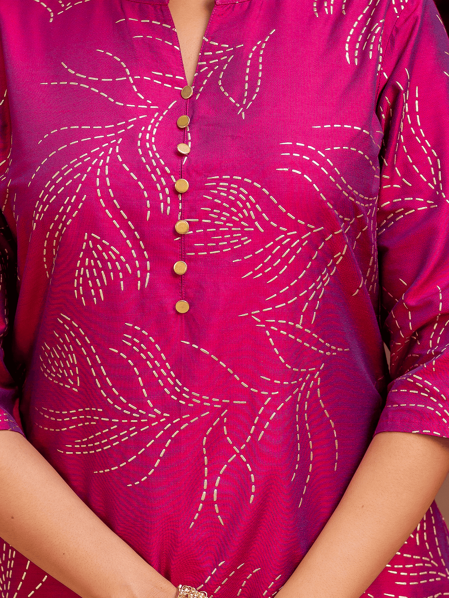 Chanderi Gold foil Straight Pink Kurta