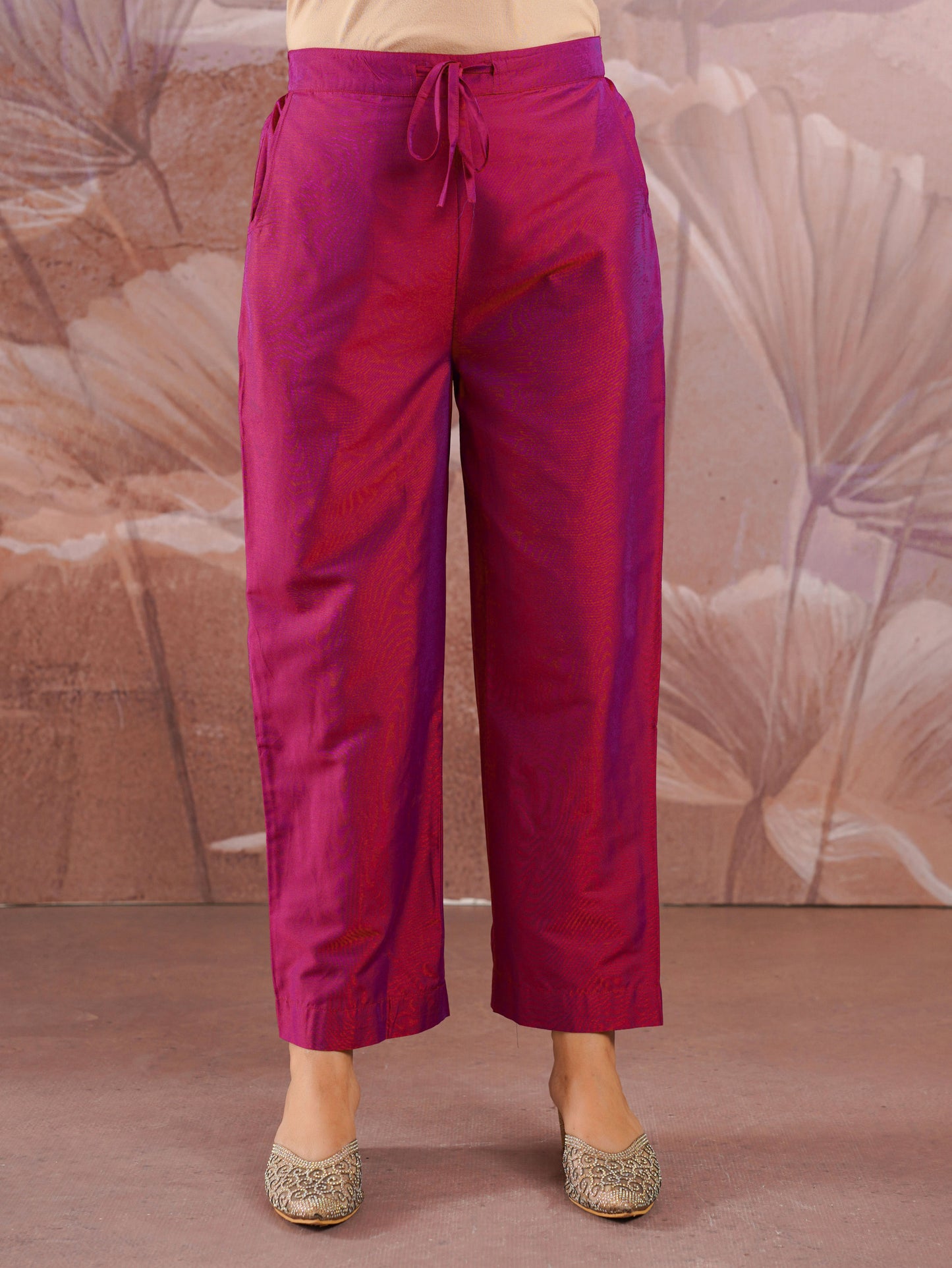 Chanderi Gold foil Straight Pink Kurta