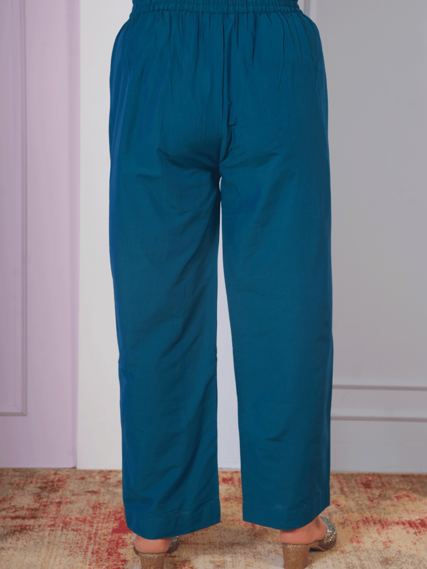 Embroidered Chanderi Placement Print A-line Teal Kurta