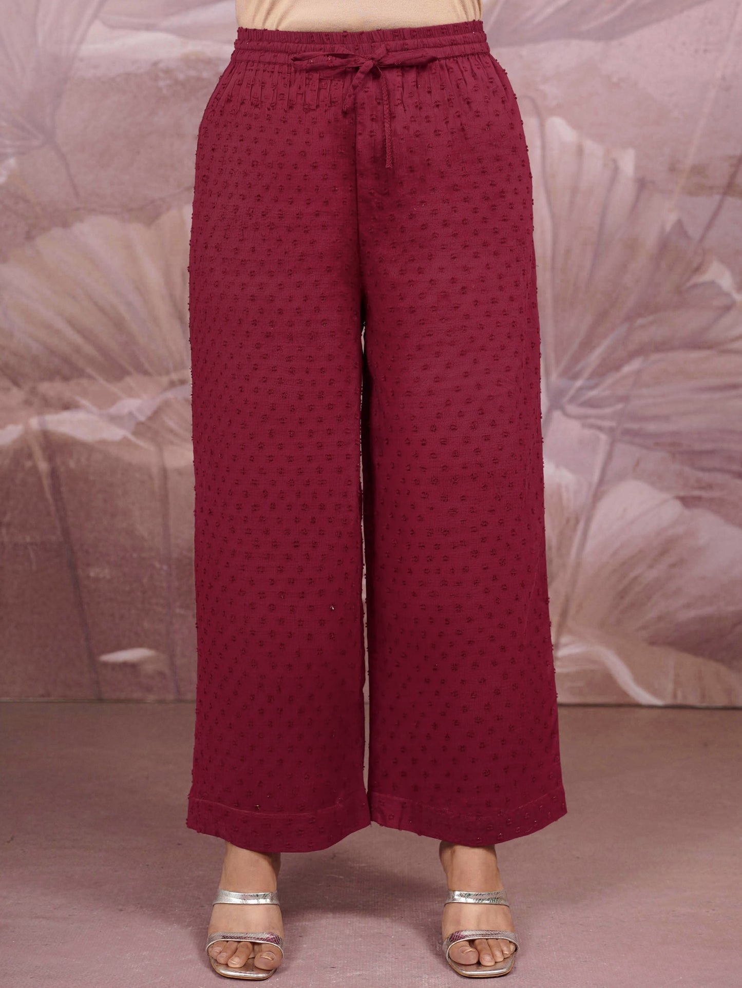 Cotton Dobby Solid Maroon Palazzo