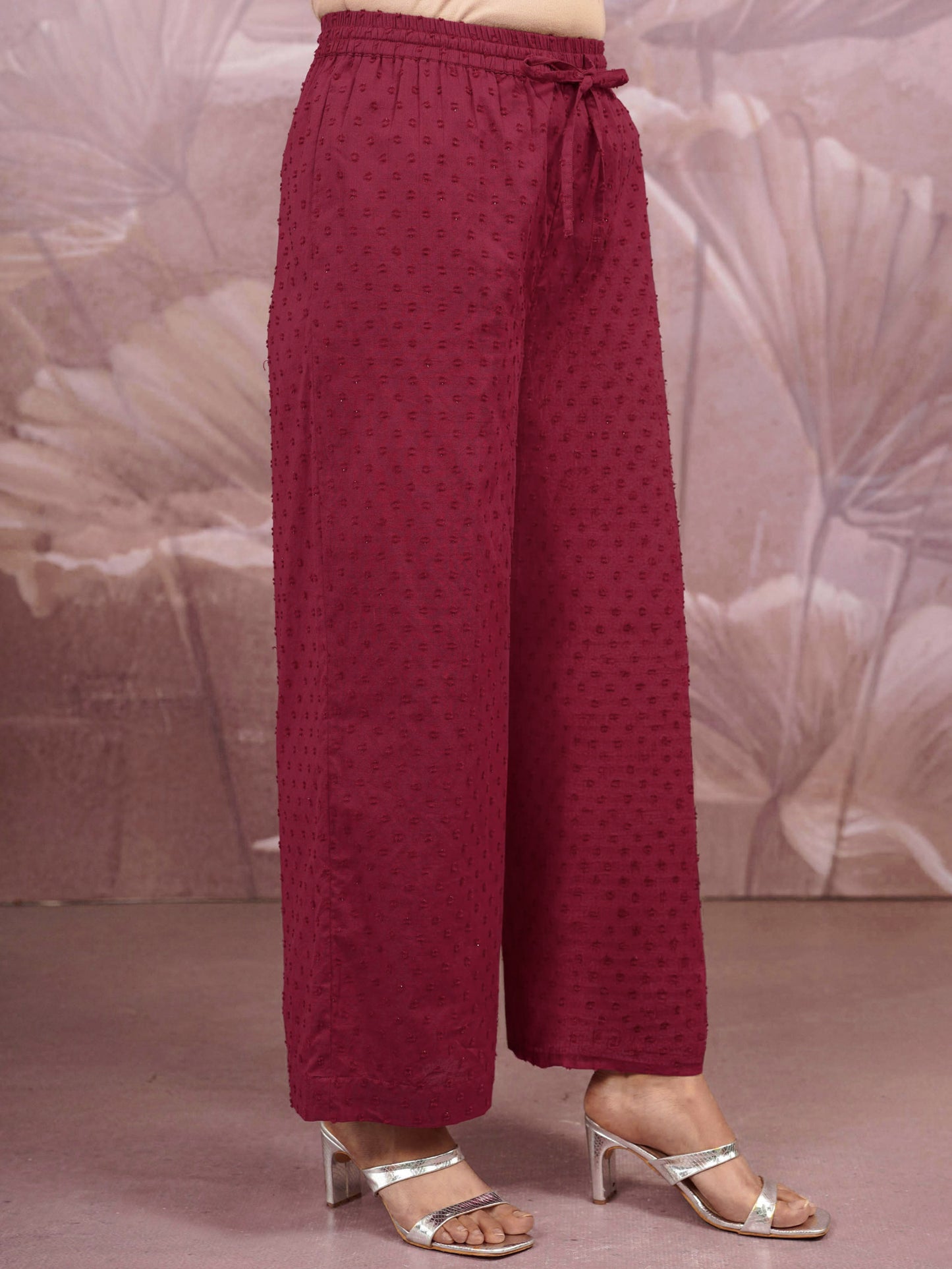 Embroidered Cotton Dobby Solid Straight Maroon Kurta