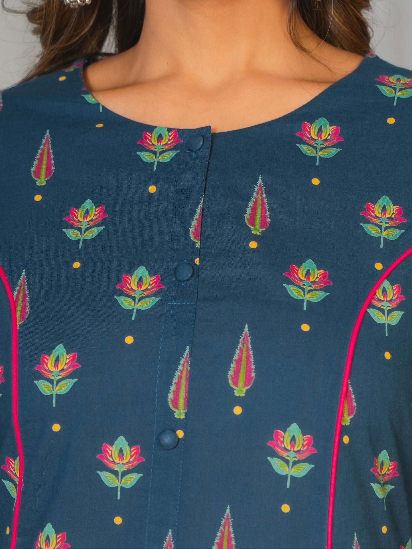 Soft Cotton Butti Flared Blue Kurta