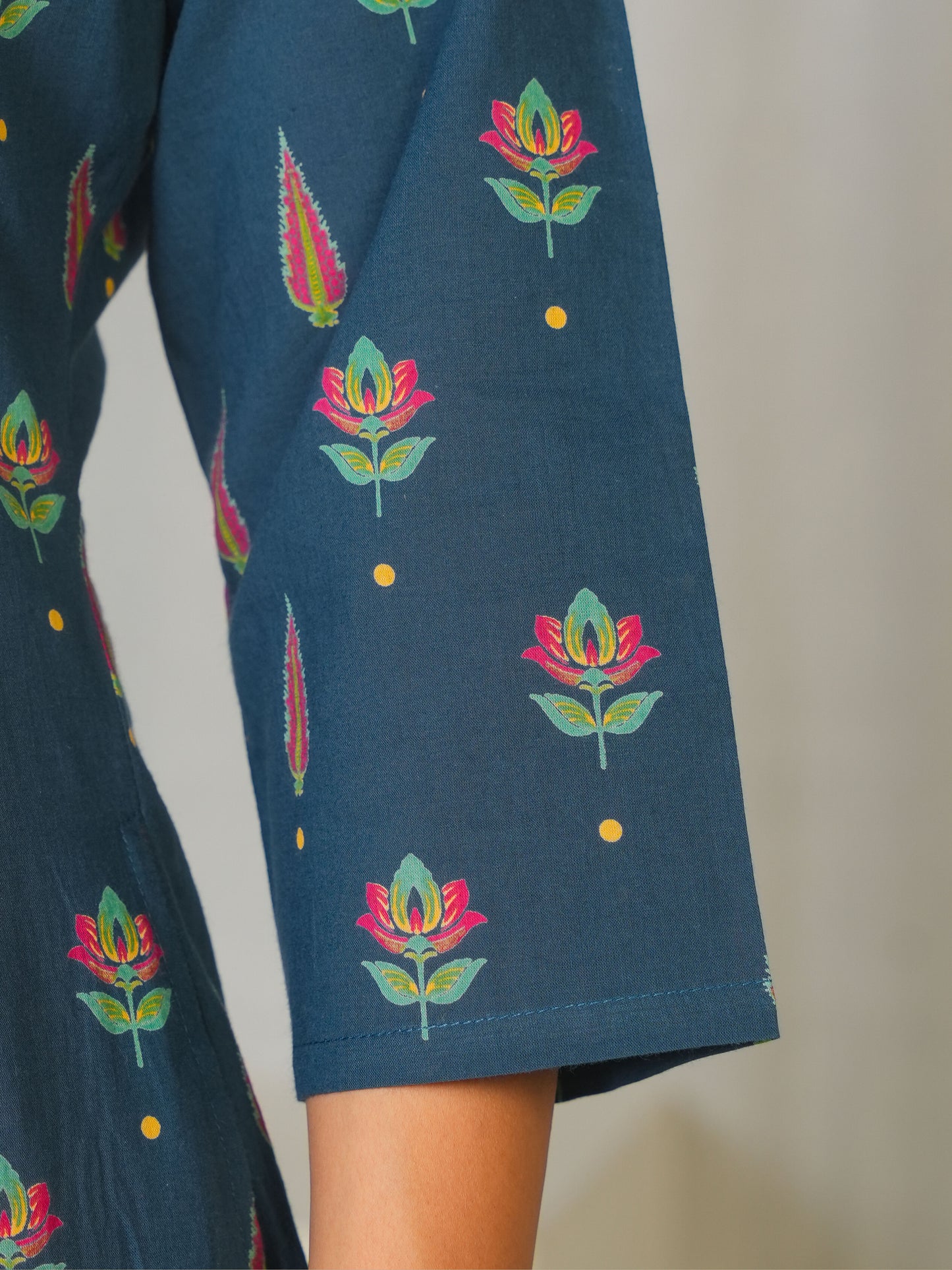 Soft Cotton Butti Flared Blue Kurta