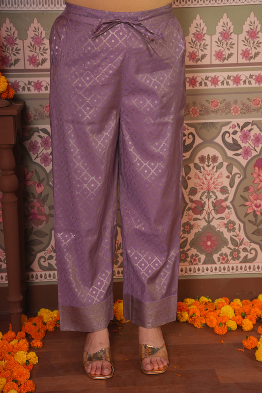 Chanderi Gold foil Lavender Straight Trousers