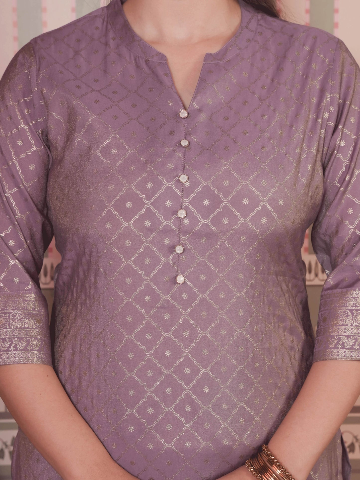 Chanderi Gold foil Straight Lavender Kurta